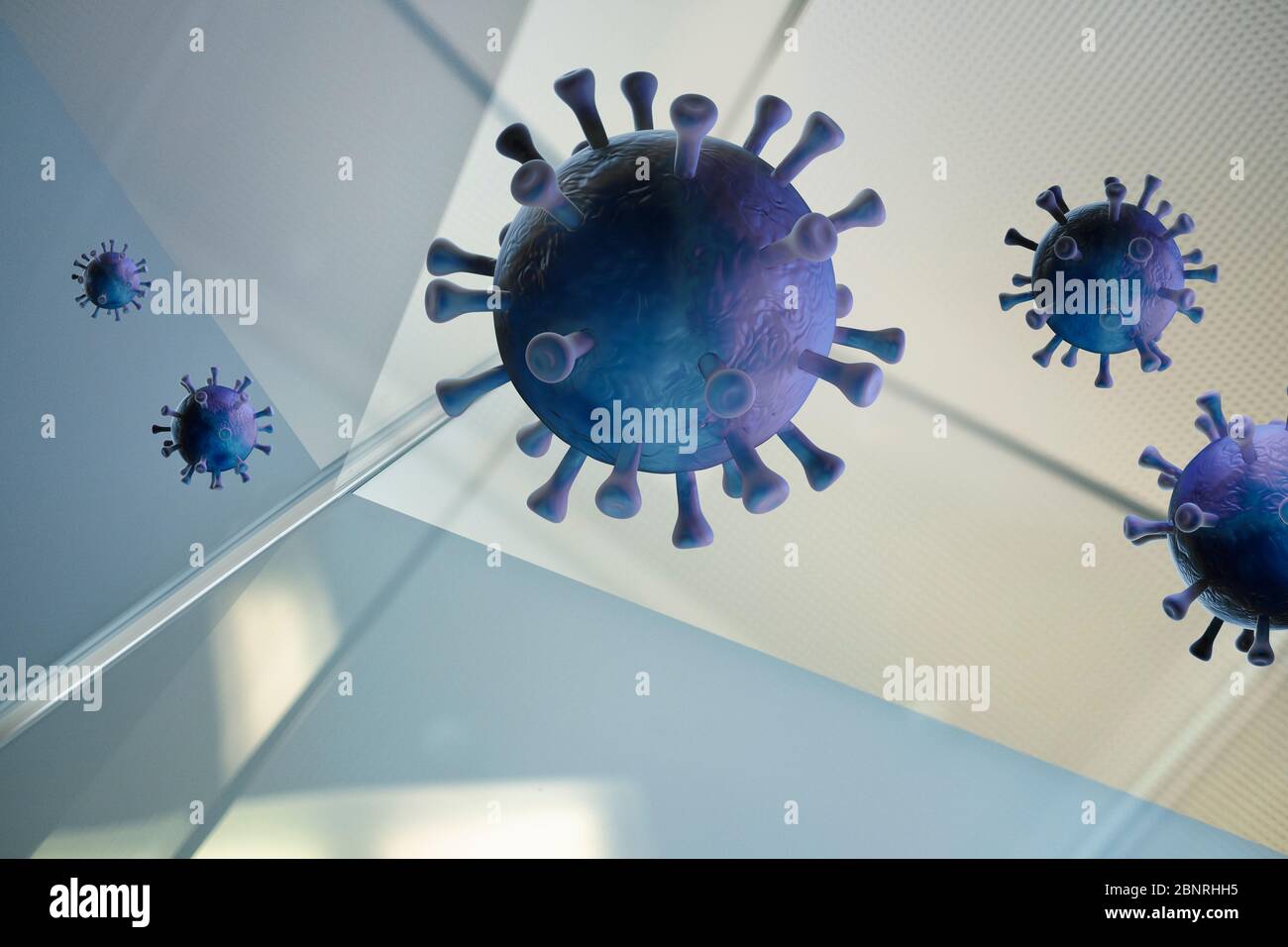 Corona Viren vor einem abstrakten architektonischen Hintergrund Stockfoto