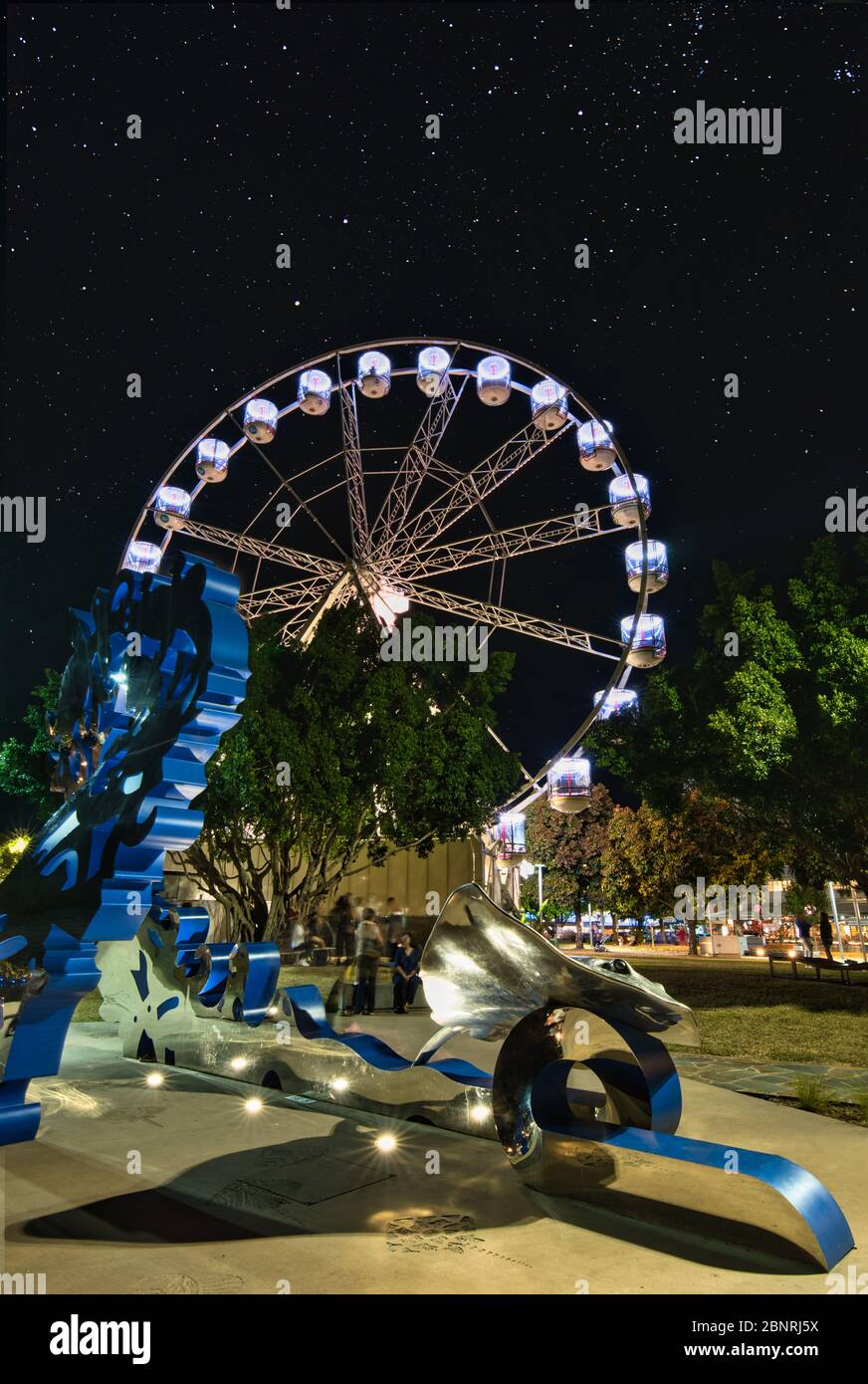 Die Reef Eye Riesenrad-Attraktion und die spektakuläre Kunstinstallation auf der Esplanade in Cairns, Queensland, Australien. Stockfoto