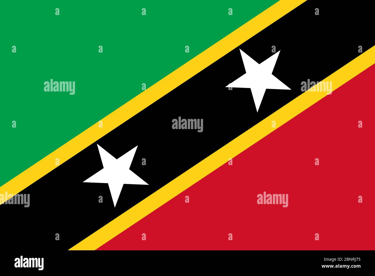 Offizielle große flache Flagge von St. Kitts und Nevis Horizontal Stockfoto