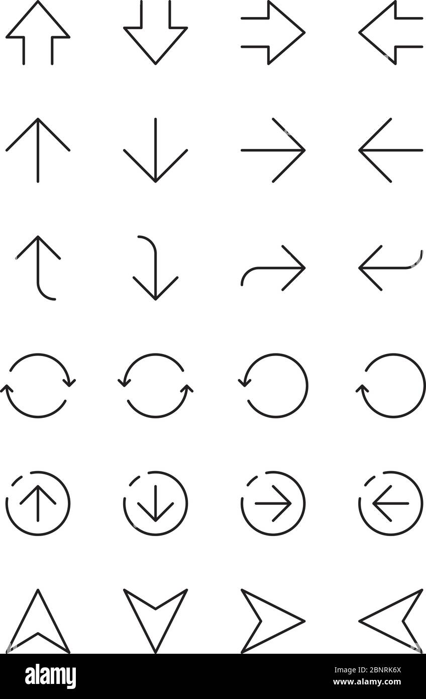 Einfache Pfeile. UI-Interface-Navigation dünne Linie Pfeile links rechts oben nach unten Vektor-Infografik Elemente Stock Vektor