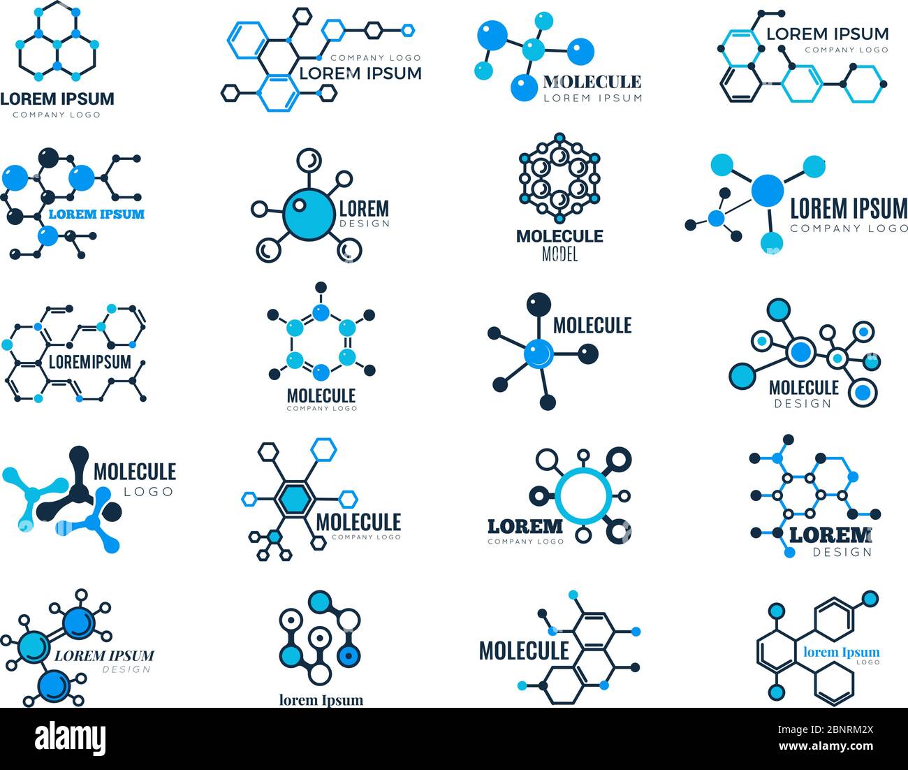 Molekulare Logotypen. Evolution Konzept Formel Chemie Gentechnik Medizin Information Knoten Zelle Vektor Illustrationen Stock Vektor