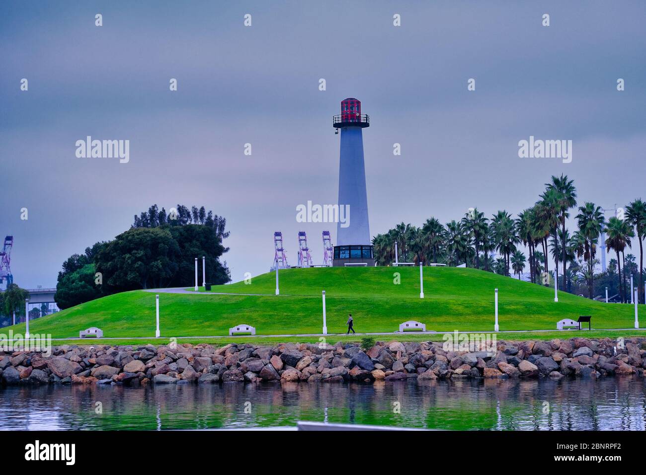 Long Beach Leuchtturm in Blue Hour Stockfoto