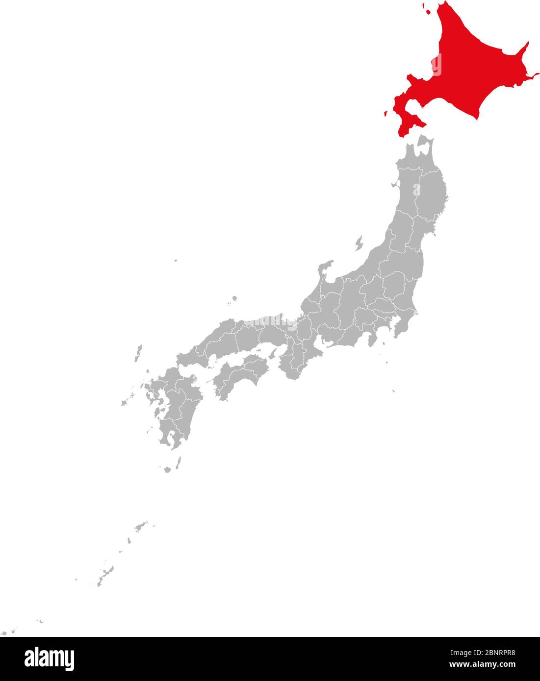 Karte der provinz hokkaido .Japan politische Karte. Grauer Hintergrund. Perfekt für Geschäftskonzepte, Hintergründe, Hintergrund, Aufkleber, Banner, Poster, Label, Stock Vektor