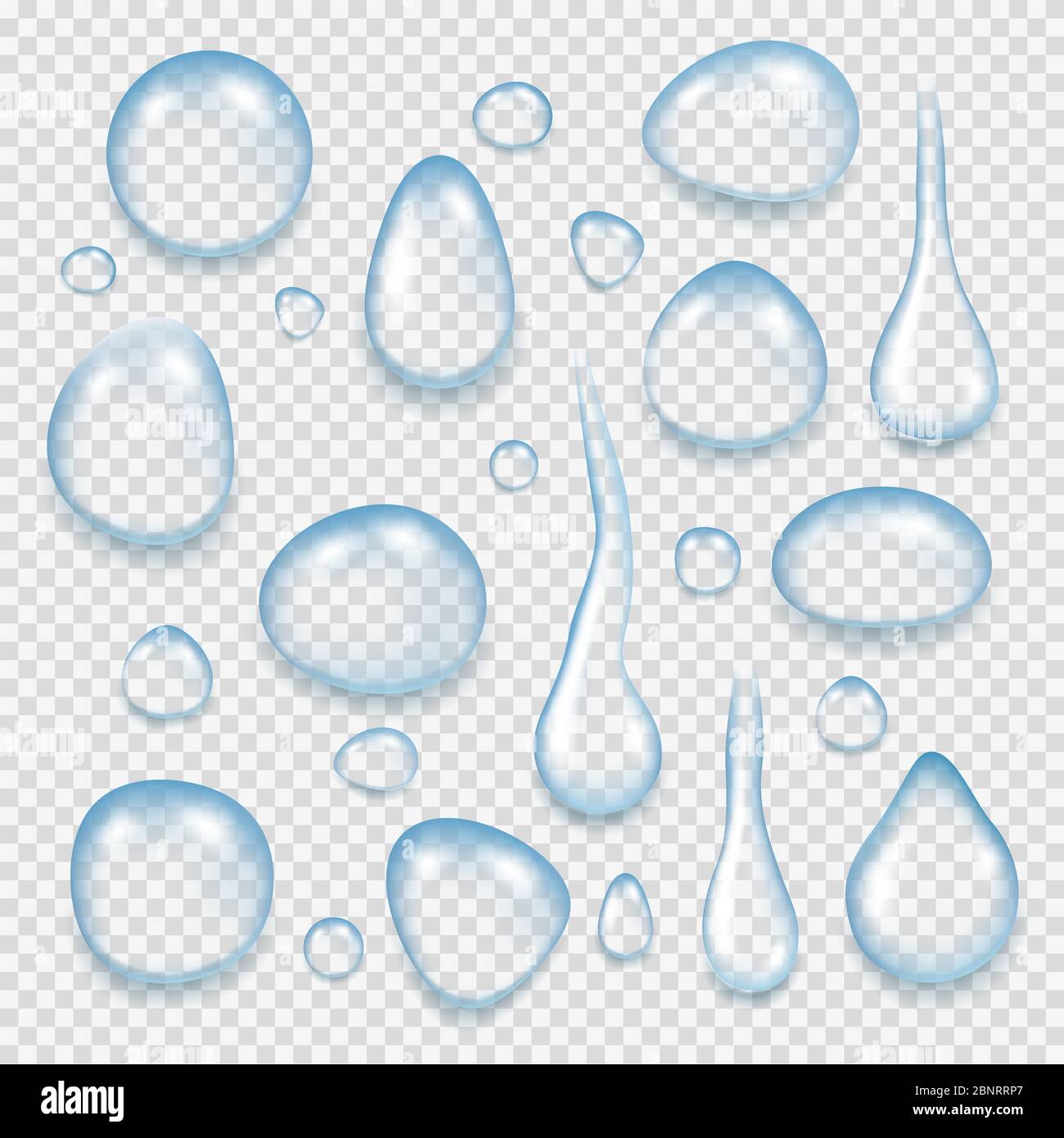 Reinigen Sie Wassertropfen. Reflektierende Flüssigkeit frische Spritzer von transparenten Wasser Vektor realistische Bilder Stock Vektor