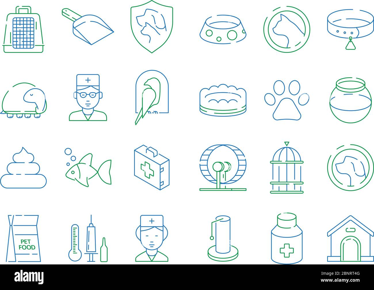Symbole für Haustiere. Kätzchen Hunde Welpen Fisch Tiere Veterinär Klinik Pillen Vektor dünne Linie Symbole Stock Vektor