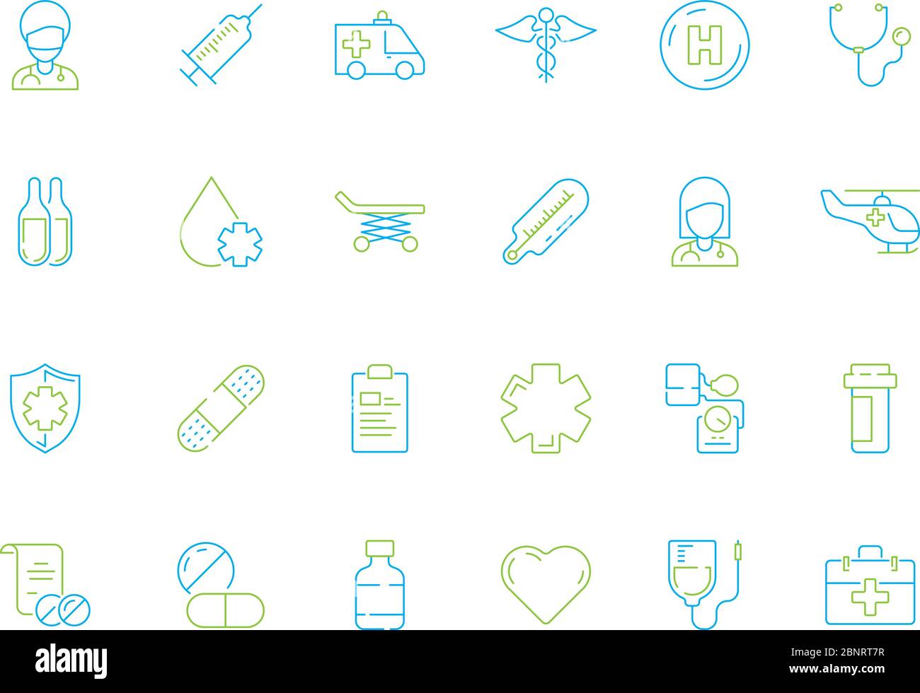 Symbol für Medizin. Krankenhaus Arzt Medizin Medikamente Pillen und andere dünne Linie Vektor-Symbole Stock Vektor
