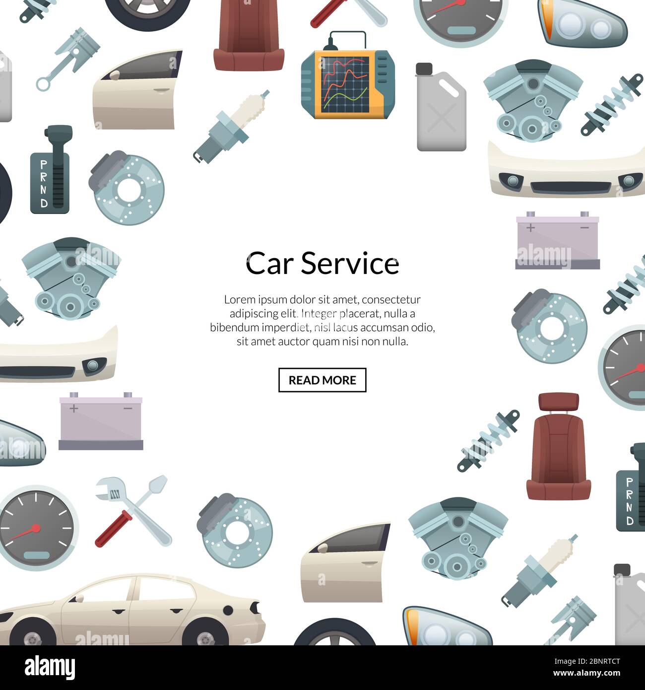 Vektor Autoteile Hintergrund Illustration mit Text Stock Vektor
