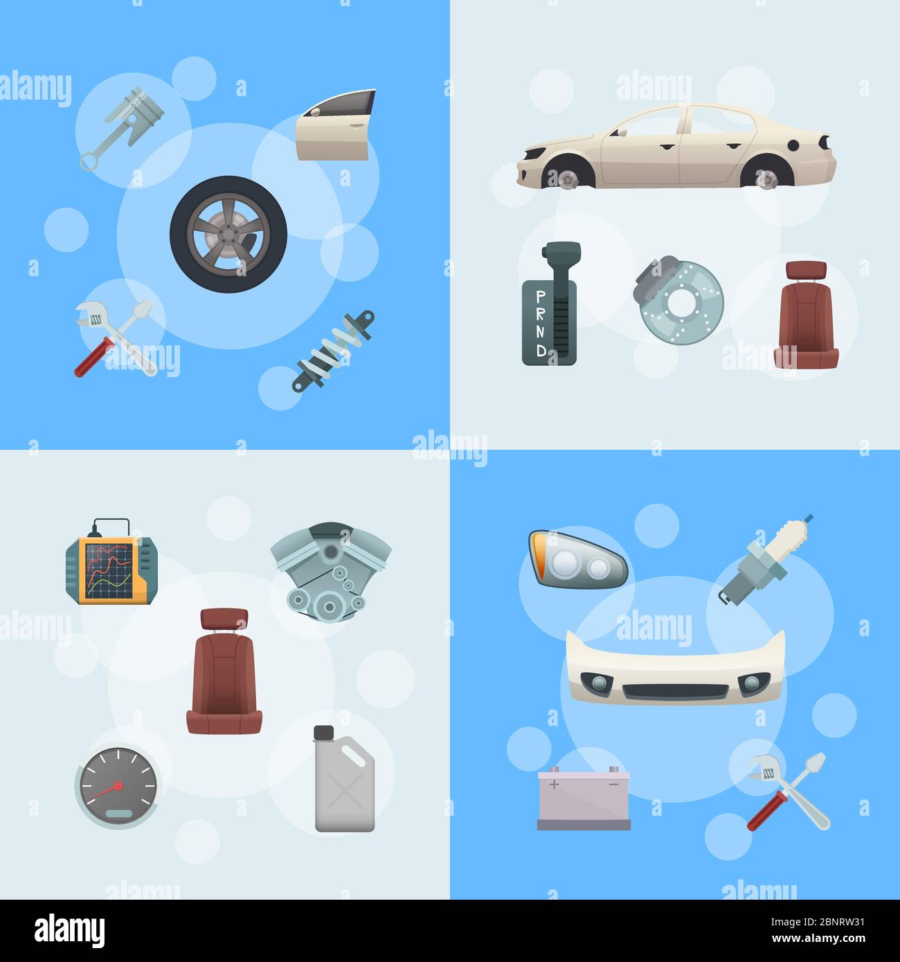 Vektor Auto Teile Infografik Konzept Illustration des Satzes Stock Vektor