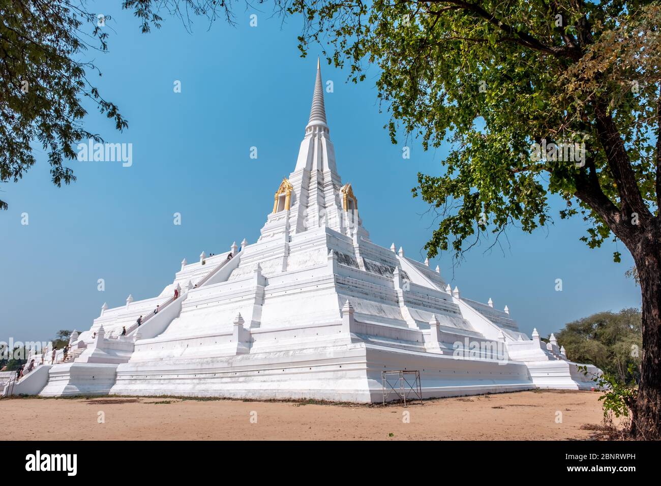 Ayutthaya, Bangkok / Thailand - 9. Februar 2020: Name dieses Ortes 'Wat Phu Khao Thong Tempel' der Tempel ist weiß und befindet sich in der Provinz Ayutthaya Stockfoto