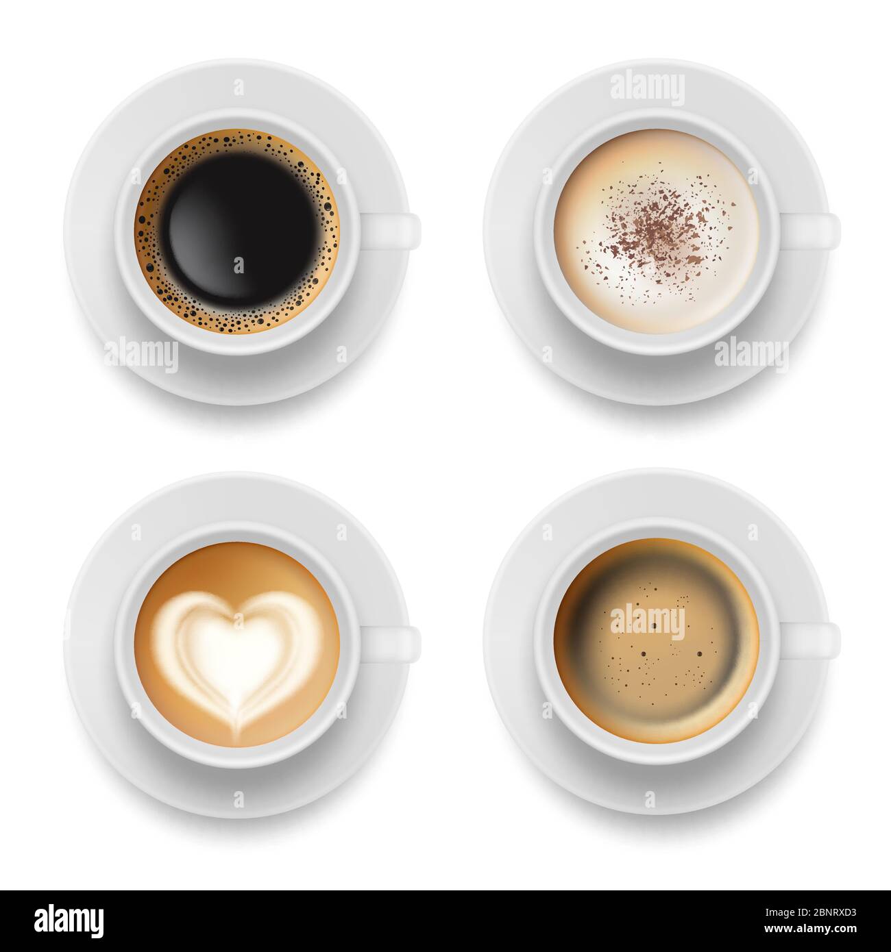 Oberseite der Kaffeetasse. Heiße Milch Espresso Latte Frühstück Tee Zeit Vektor realistische Vorlage Stock Vektor
