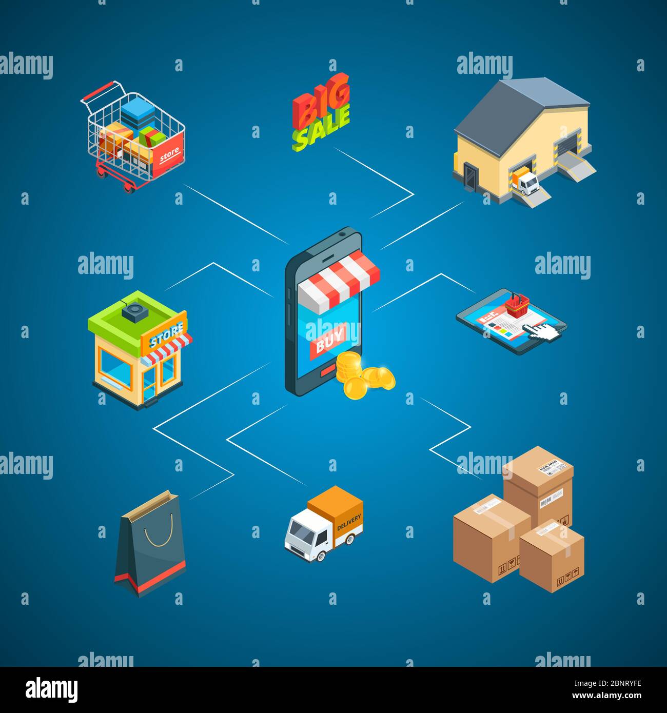 Vektor isometrische Versand- und Liefersymbole Infografik Konzept Illustration Stock Vektor