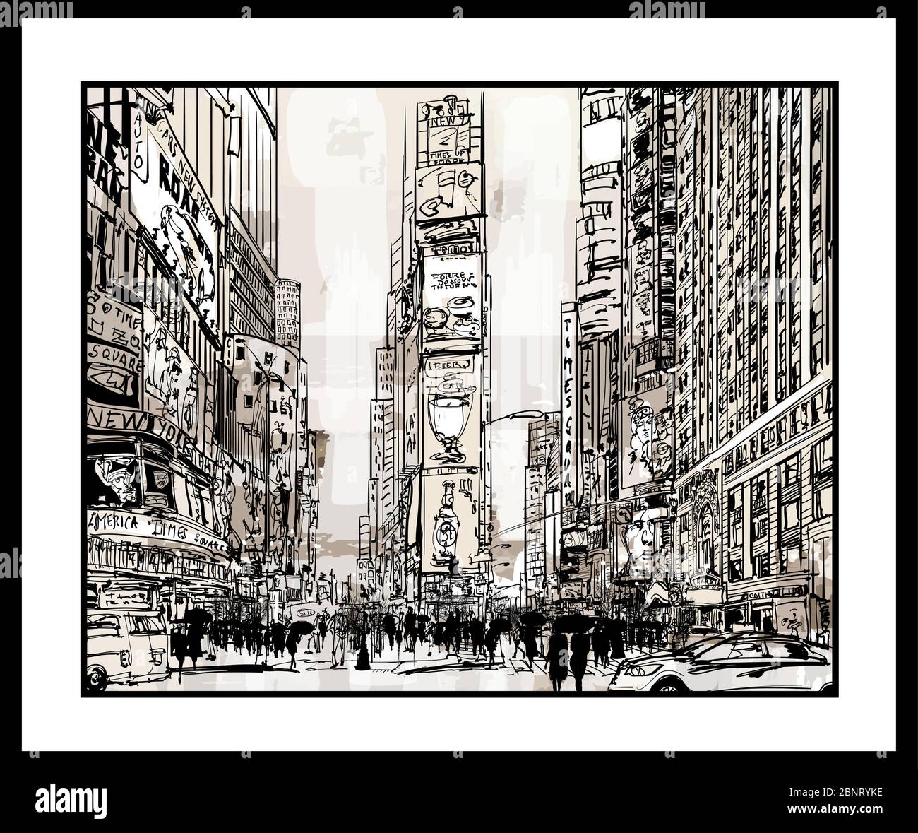 Times Square Area in Manhattan, New York - Vektorgrafik (ideal zum Bedrucken von Stoff oder Papier, Poster oder Tapeten, Hausdekoration) Stock Vektor