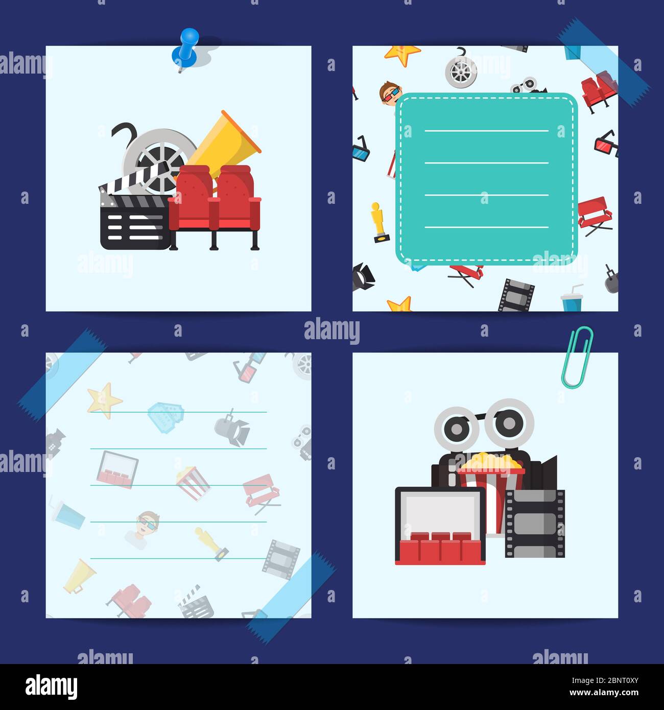 Vector Flat Cinema Icons Notizen. Kinokonzept Stock Vektor