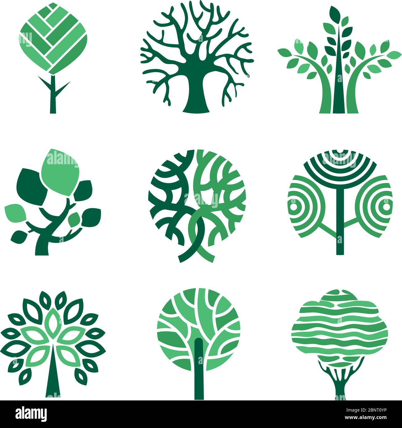 Baumlogo. Grüne Öko-Symbole Natur Holz Baum stilisierte Vektorbilder Stock Vektor