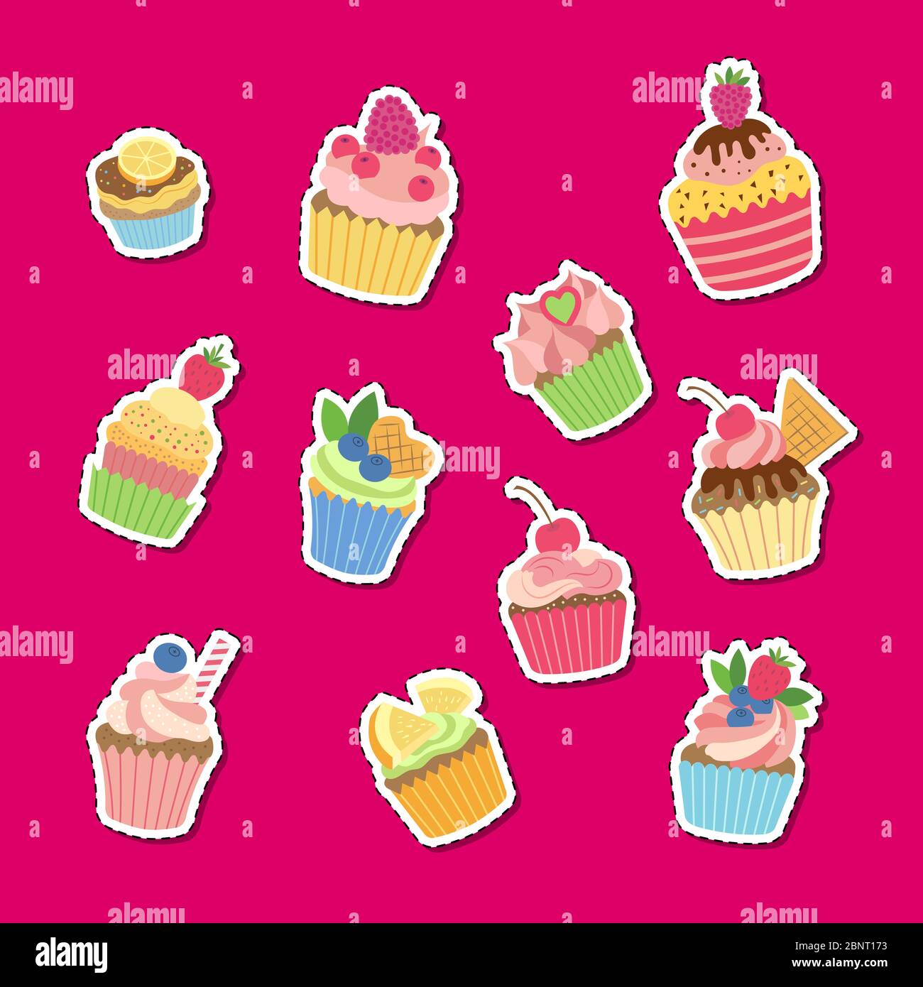 Vektor niedlichen Cartoon Muffins oder Cupcakes Aufkleber Set Illustration Stock Vektor