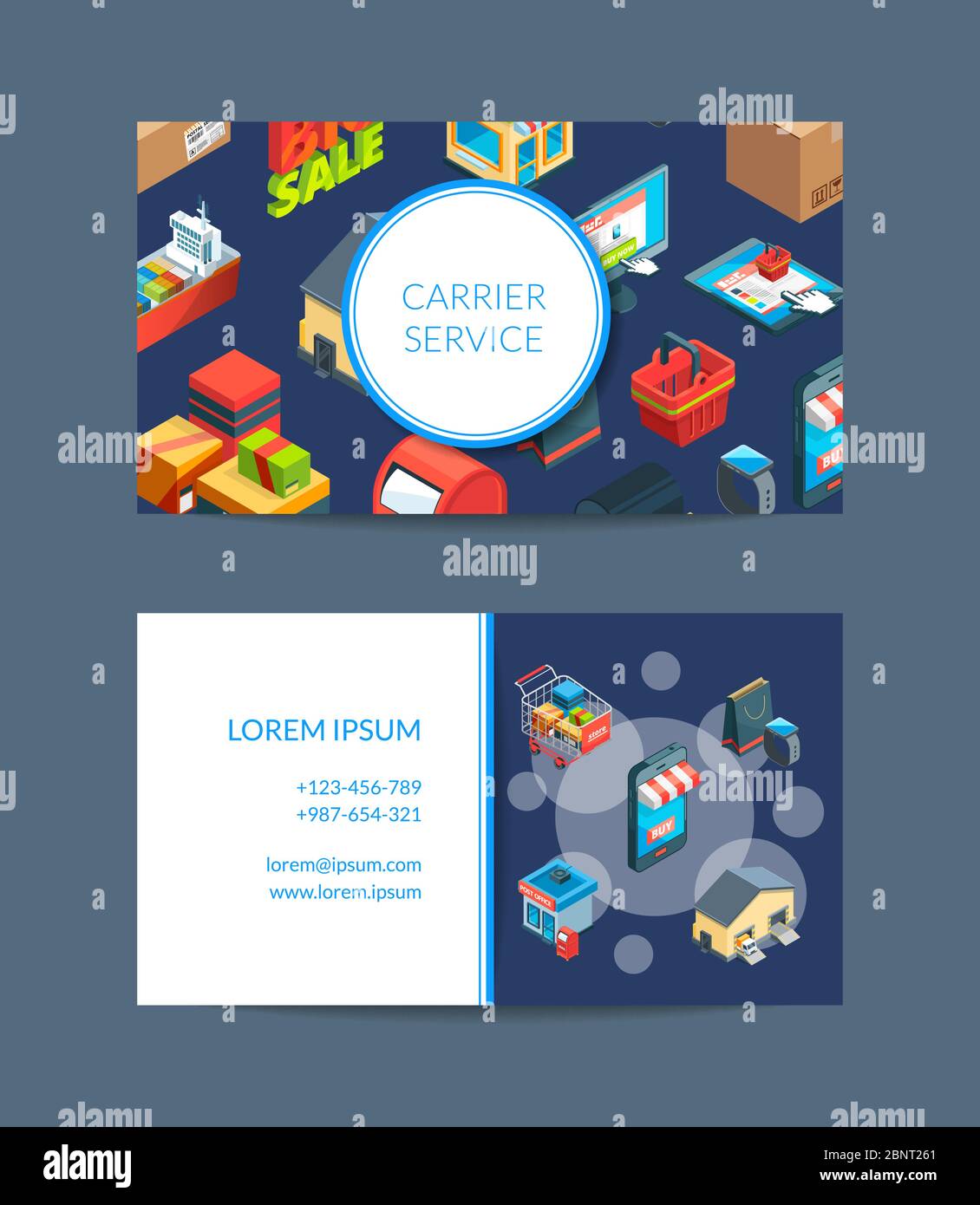 Vektor isometrische Lieferung Lieferung Visitenkarte Abbildung Stock Vektor