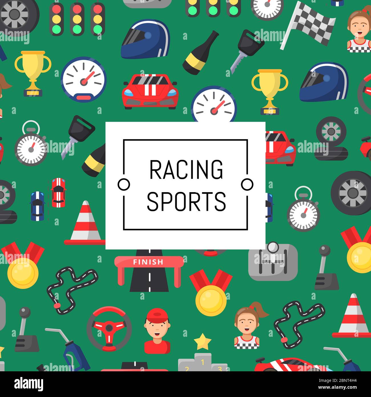 Vektor flaches Auto Rennen Symbole Hintergrund mit Platz für Text Illustration Stock Vektor