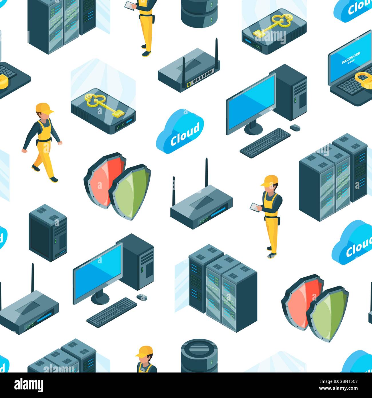 Vektor-elektronisches System von Rechenzentrum Symbole Muster oder Hintergrund Illustration Stock Vektor