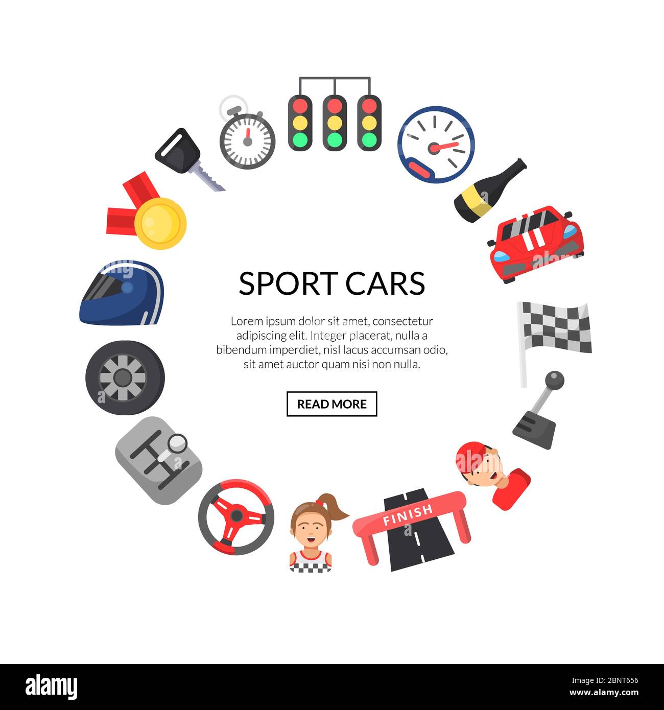 Vektor flache Auto-Rennen Symbole in Kreisform mit Platz für Text-Illustration Stock Vektor