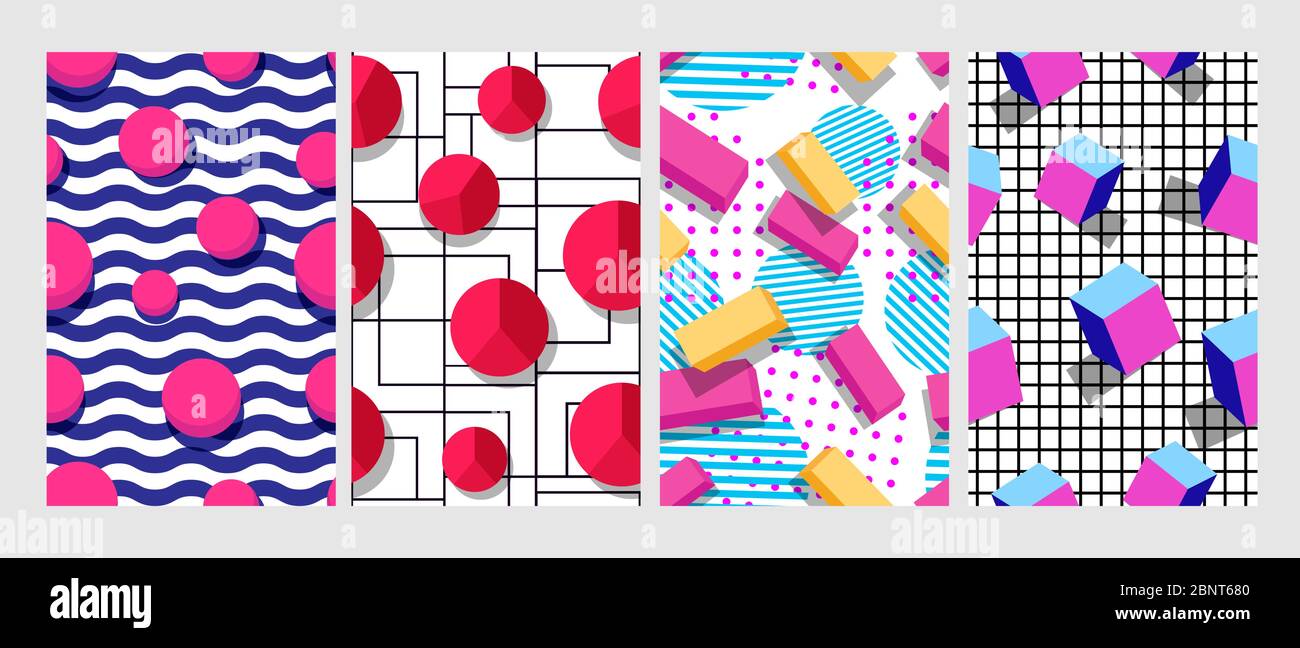 Set von verschiedenen kreativen abstrakten Design geometrische nahtlose Muster futuristische helle Figuren Stock Vektor