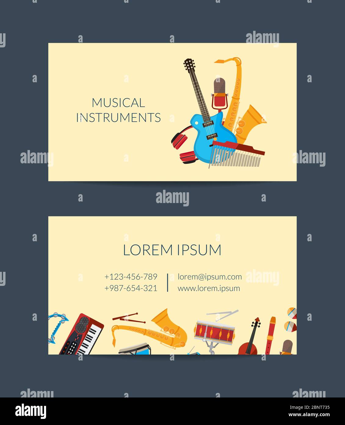 Vektor Cartoon Musikinstrumente Visitenkarte Stock Vektor