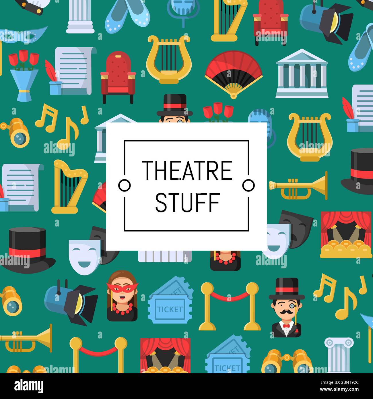 Vektor flache Theater Symbole Hintergrund mit Platz für Text Illustration Stock Vektor
