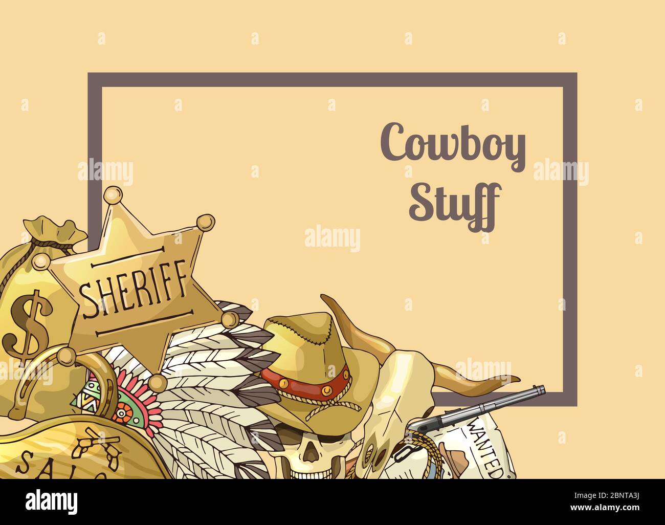 Sheriff Textrahmen. Vector Hand gezeichnet wilden Westen Cowboy Stock Vektor