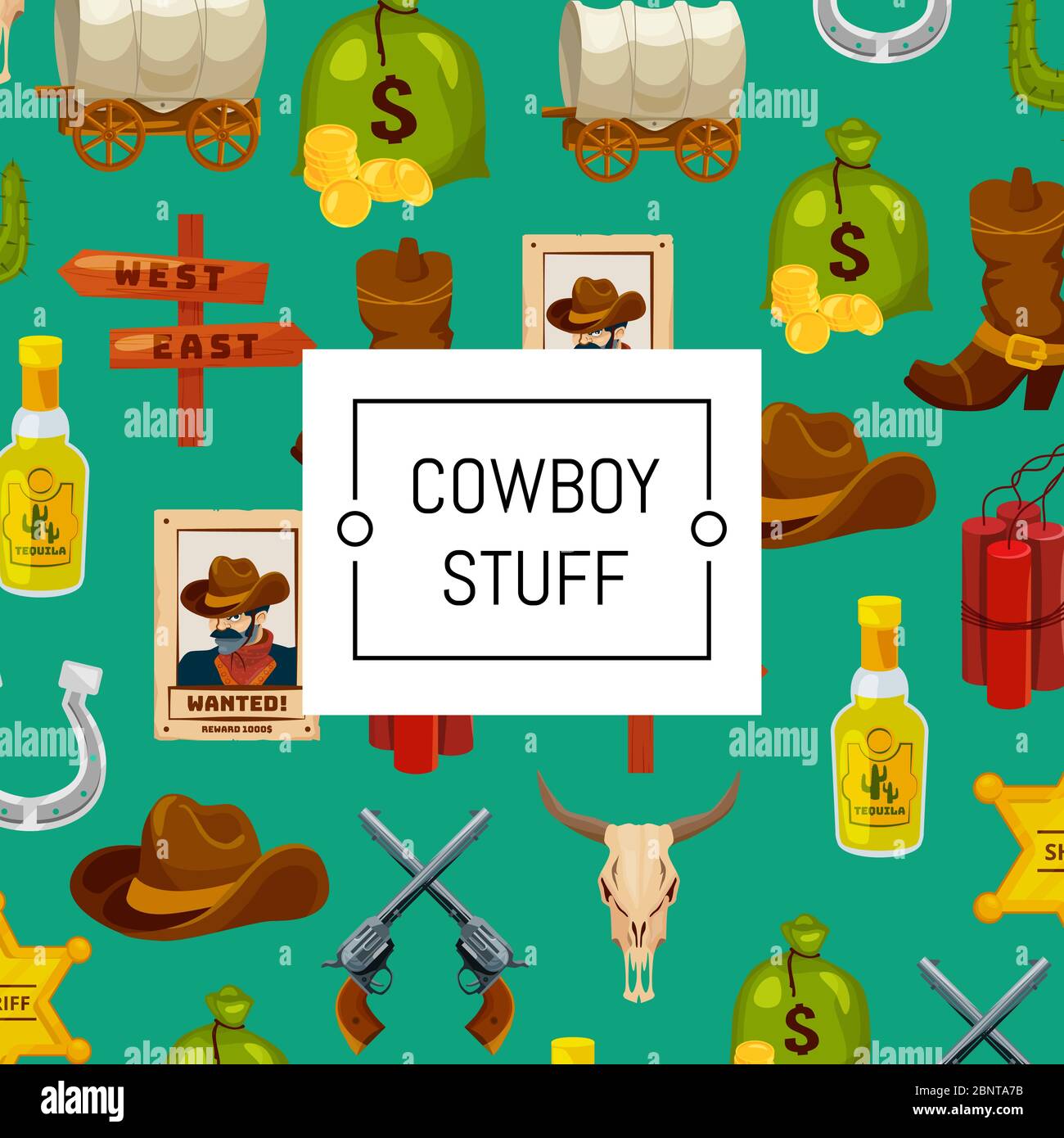 Vektor Cartoon wilden Westen Elemente Hintergrund farbig Stock Vektor