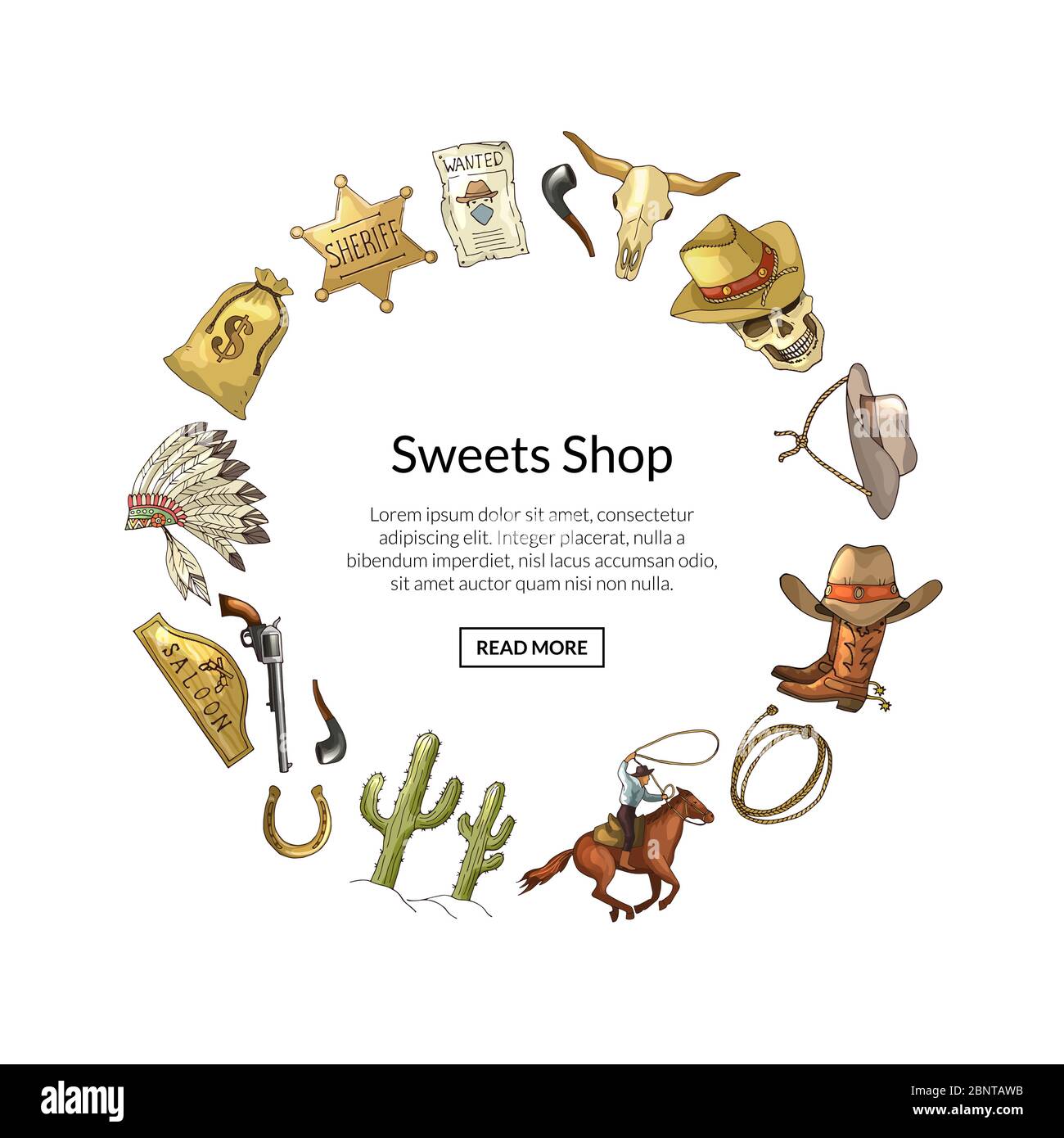 Vektor Hand gezeichnet wilden Westen Cowboy mit Platz für Text Illustration Stock Vektor