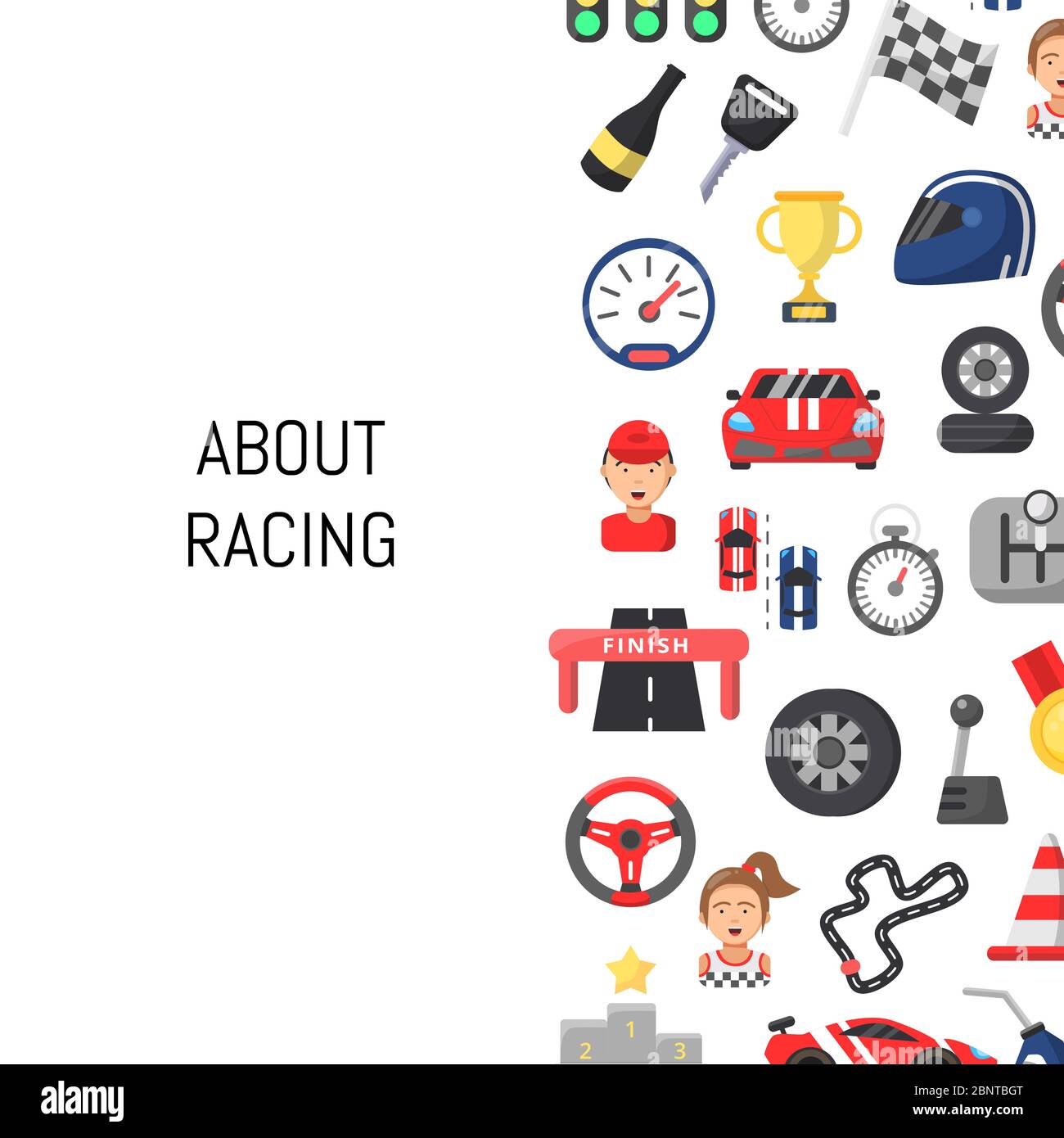 Vektor flaches Auto Rennen Symbole Hintergrund mit Platz für Text Illustration Stock Vektor