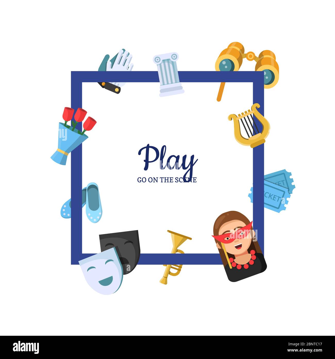 Vektor flache Theater Symbole Rahmen mit Platz für Text Illustration Stock Vektor