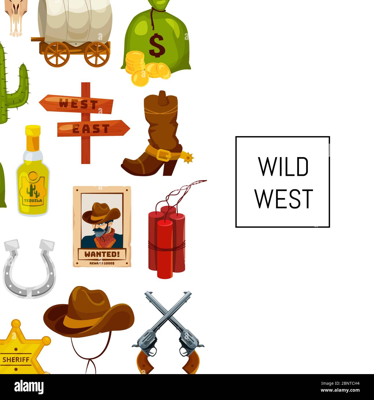 Vektor Cartoon wilden Westen Elemente Hintergrund mit Platz für Text-Illustration Stock Vektor