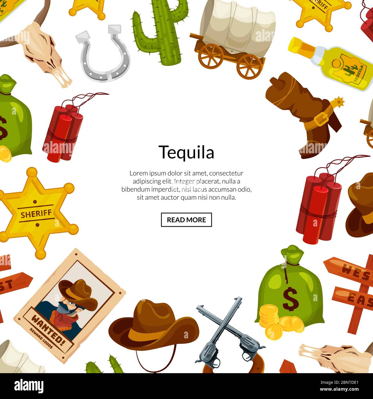 Vektor Cartoon Farbe wild West Elemente Hintergrund Stock Vektor