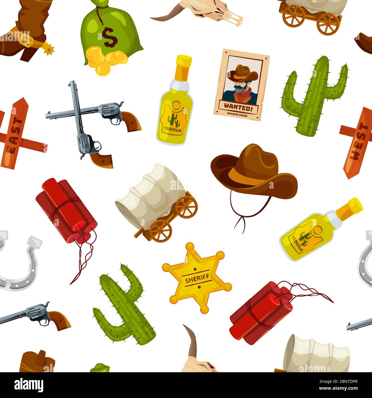 Vektor Cartoon wilden Westen Elemente Muster oder Hintergrund Illustration Stock Vektor