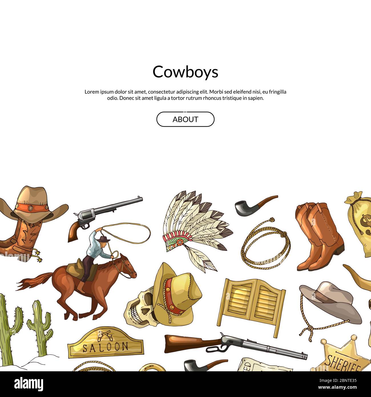 Vektor Hand gezeichnet wilden Westen Cowboy Elemente Hintergrund mit Platz für Text-Illustration Stock Vektor