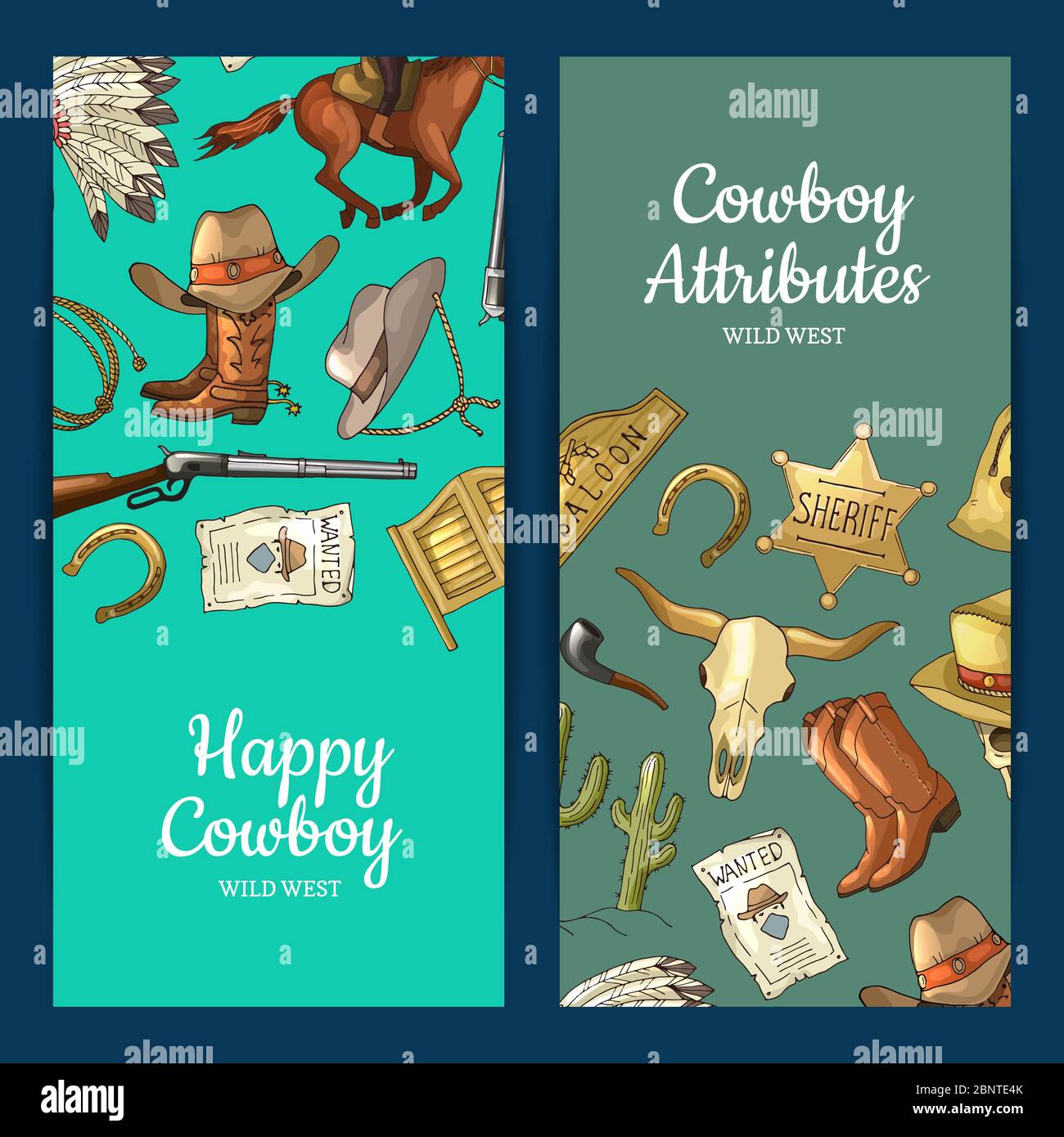 Vektor Hand gezeichnet wilden Westen Cowboy Elemente Web-Banner Stock Vektor