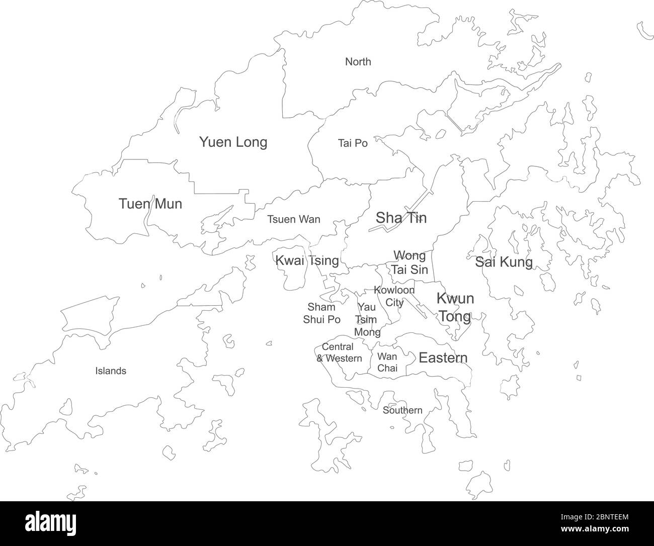 Hong kong Karte mit Namensschildern. Politische Landkarte. Perfekt für Geschäftskonzepte, Hintergründe, Hintergrund, Poster, Aufkleber, Banner, Label und Tapete. Stock Vektor