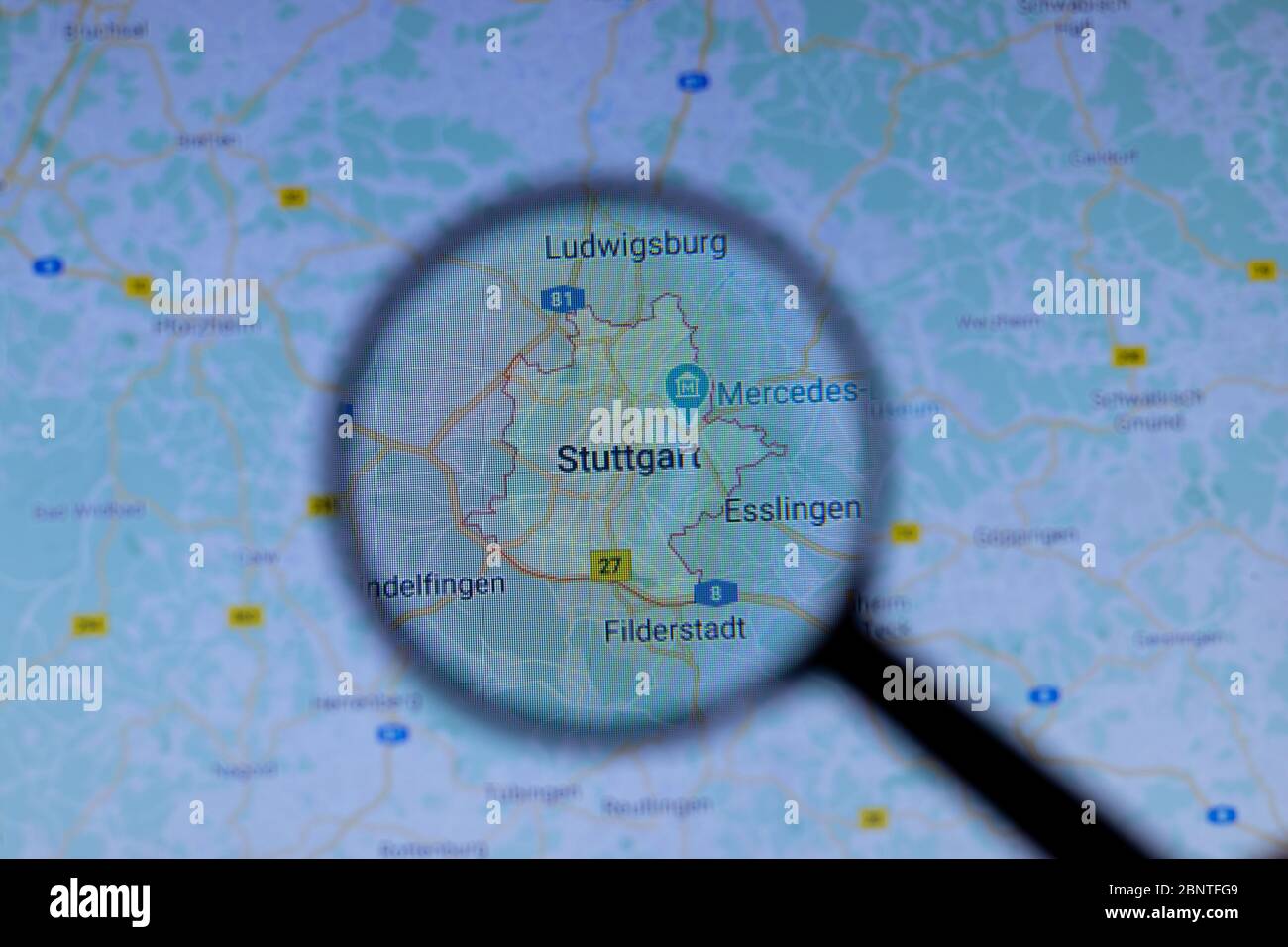 Los Angeles, Kalifornien, USA - 1. Mai 2020: Stuttgart Stadt Stadtname mit Standort auf der Karte Nahaufnahme, illustrativ Editorial Stockfoto
