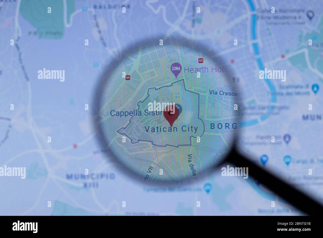 Los Angeles, Kalifornien, USA - 1. Mai 2020: Vatikanstadt Stadtname mit Lage auf der Karte Nahaufnahme, illustrativ Editorial Stockfoto
