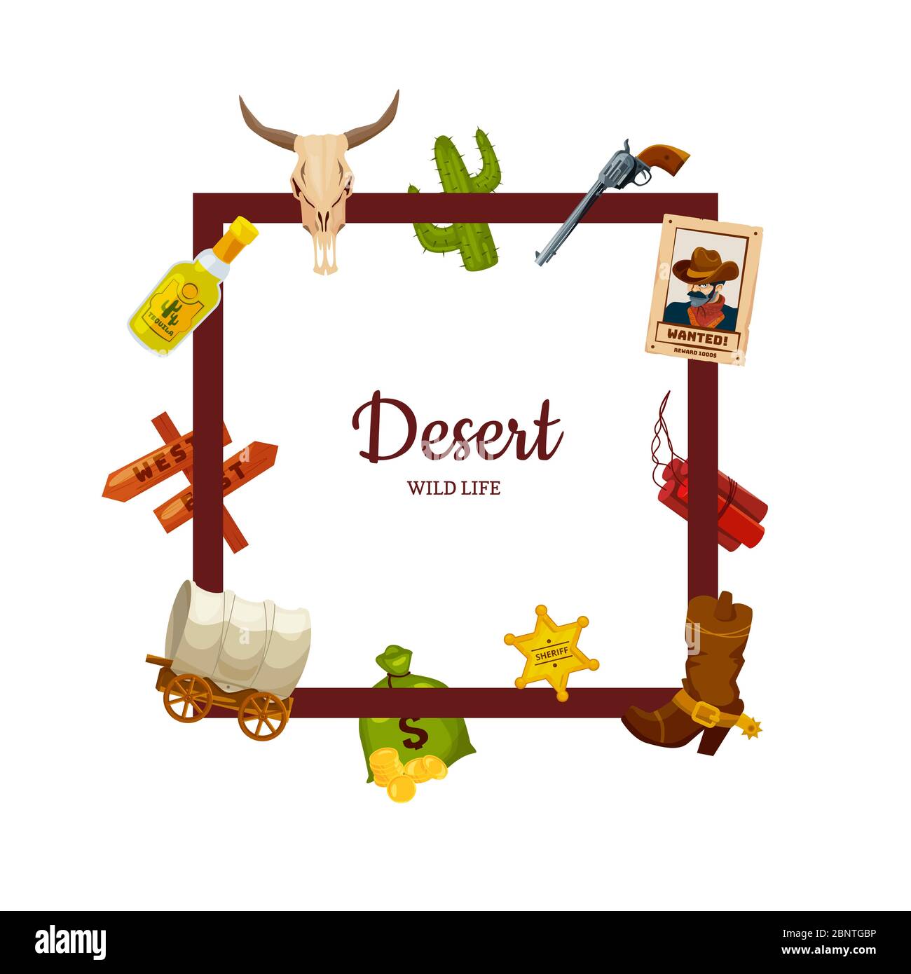 Vektor Cartoon wilden Westen Elemente mit Platz für Text-Illustration Stock Vektor