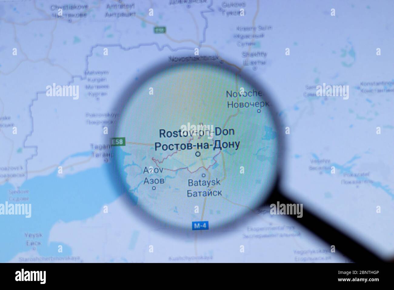 Los Angeles, Kalifornien, USA - 1. Mai 2020: Rostov über Don City Stadtname mit Standort auf der Karte Nahaufnahme, illustrativ Editorial Stockfoto