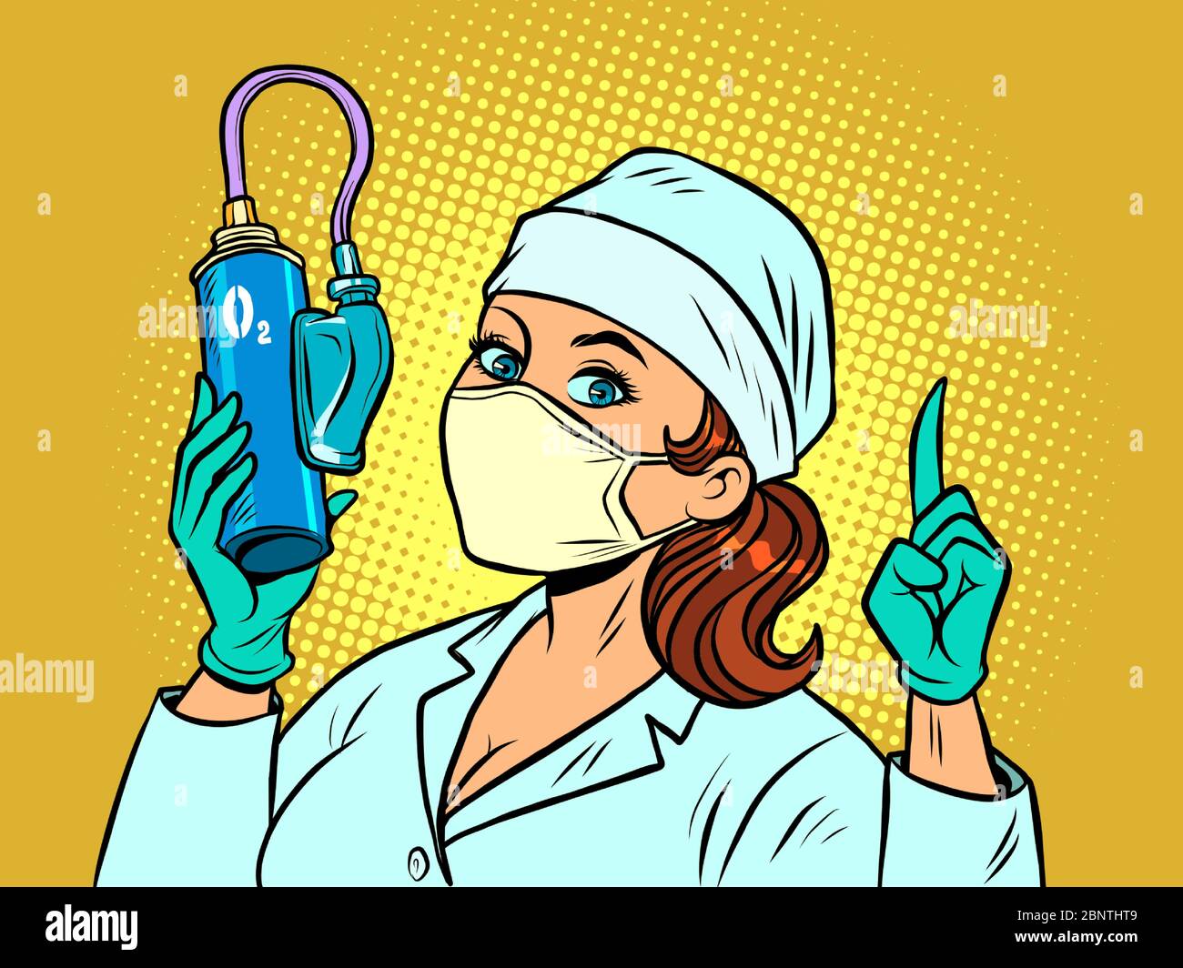 Krankenschwester mit einer medizinischen Sauerstoffflasche Stock Vektor