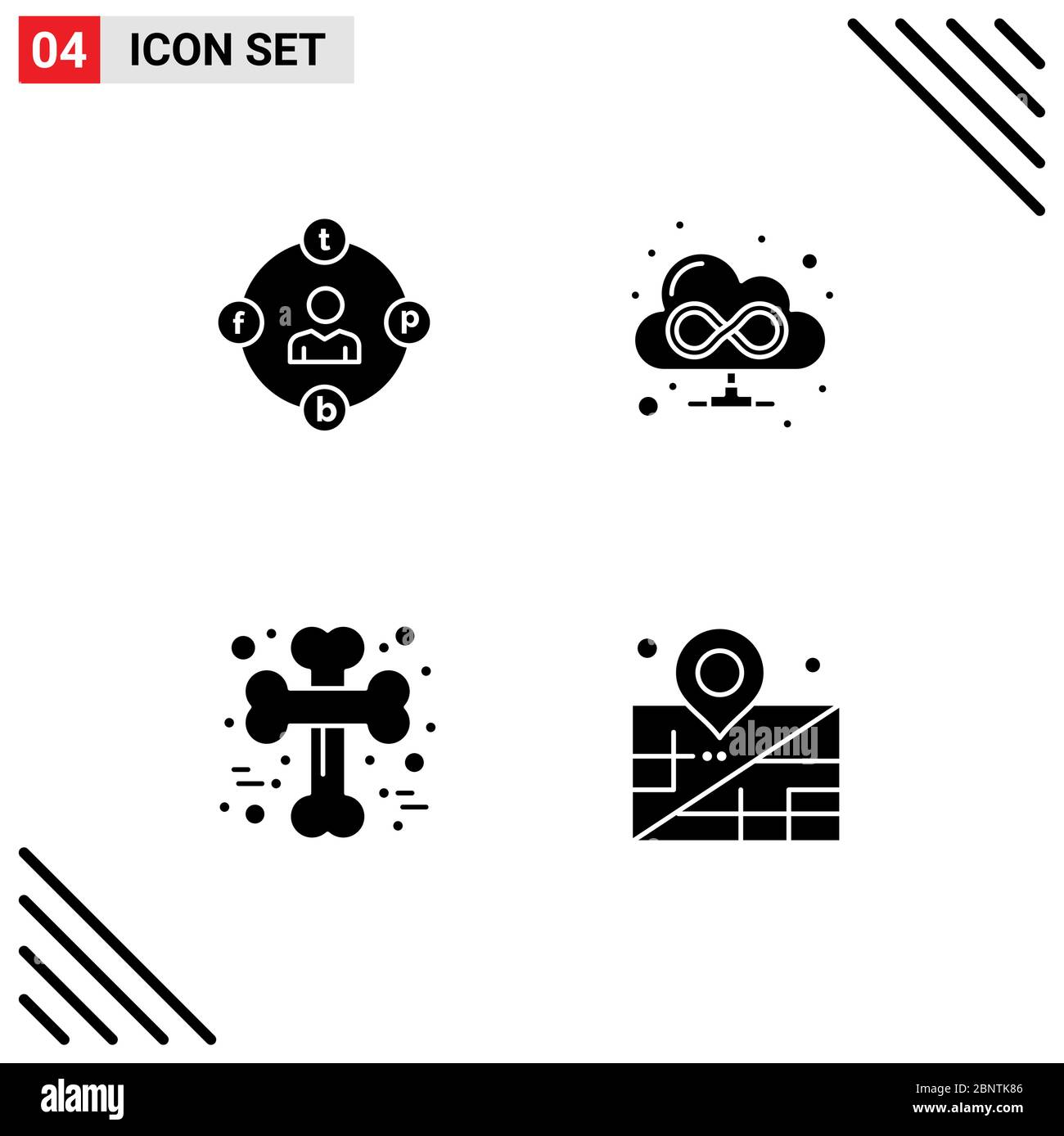 4 Kreative Symbole Moderne Zeichen und Symbole der sozialen Medien, Kreuzbein, Medien, Wolke, halloween editierbare Vektor Design-Elemente Stock Vektor