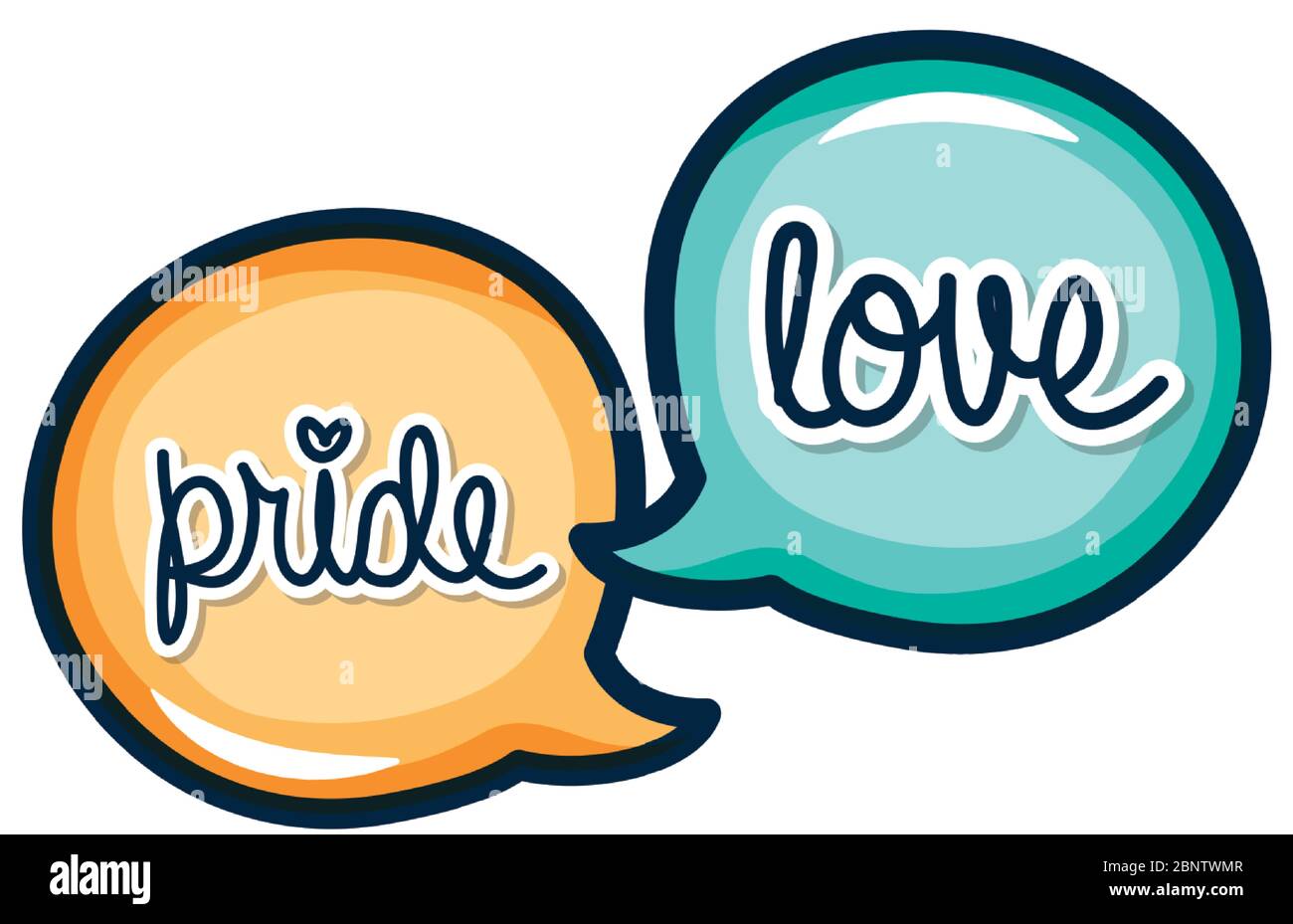 Sprechblasen mit Stolz und Liebe Schriftzug Design auf weißem