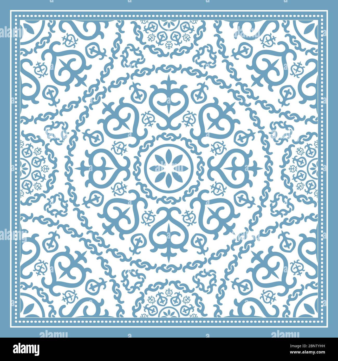 Hellblaues Schal-Design mit Mandala-Ornament. Vektorgrafik Stock Vektor