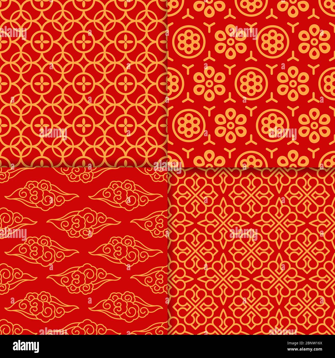 Rotes geometrisches orientalisches Muster-Set. Vektorgrafik Stock Vektor