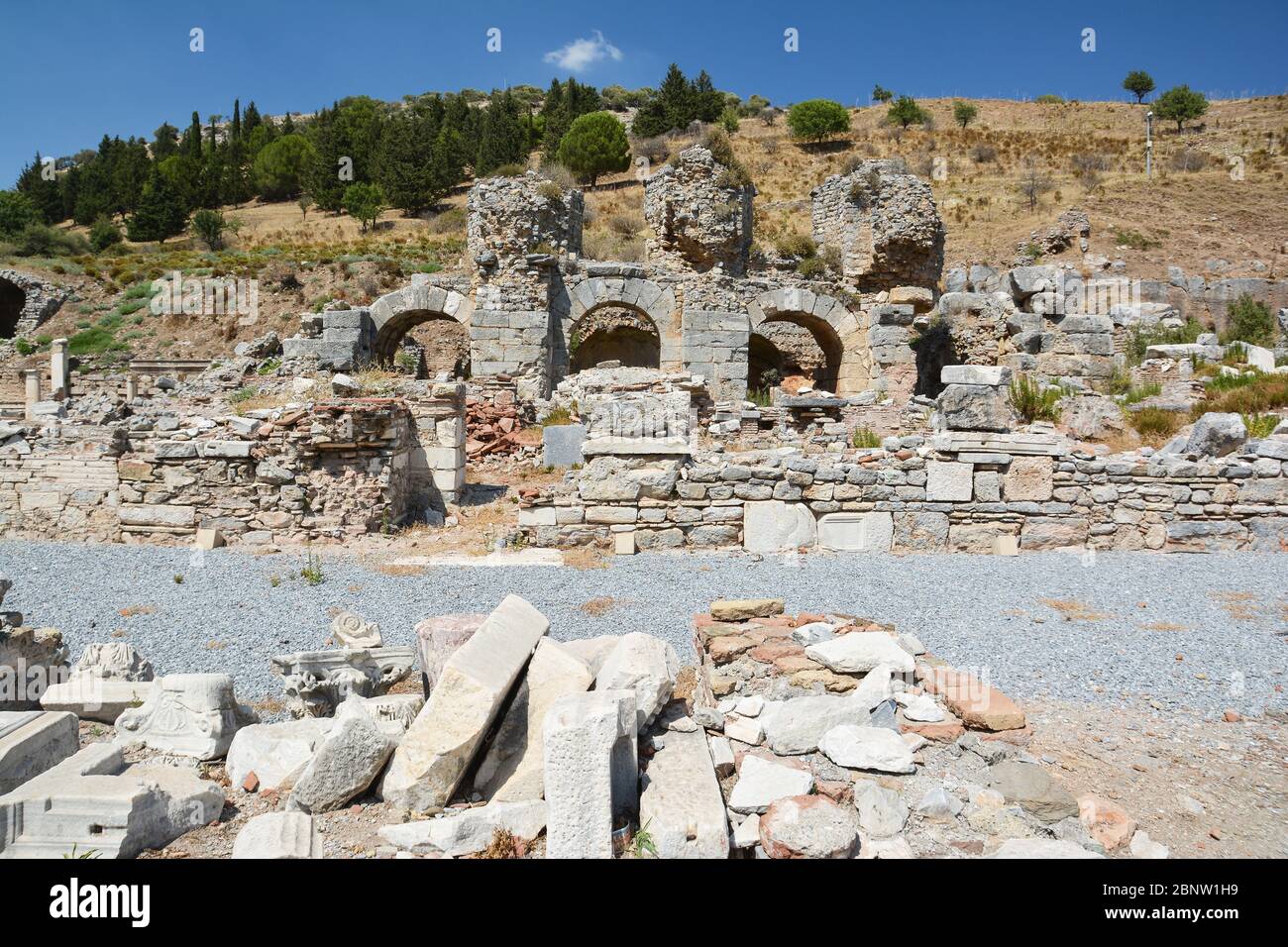 Die Ruinen der antiken Stadt Ephesus in der Türkei. Stockfoto
