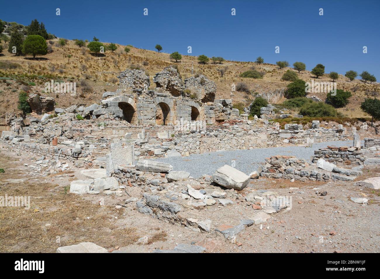 Die Ruinen der antiken Stadt Ephesus in der Türkei. Stockfoto