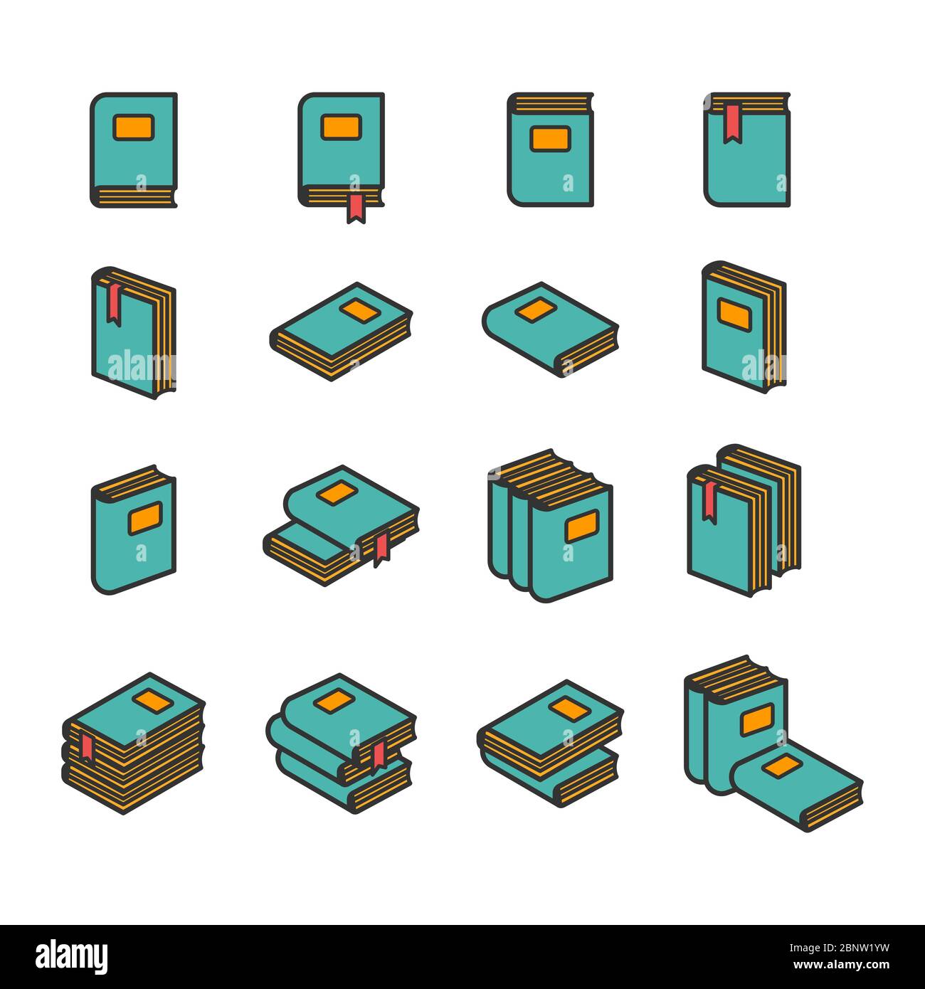 Büroordner mit flachen Symbolen für Etiketten. Vektorgrafik Stock Vektor