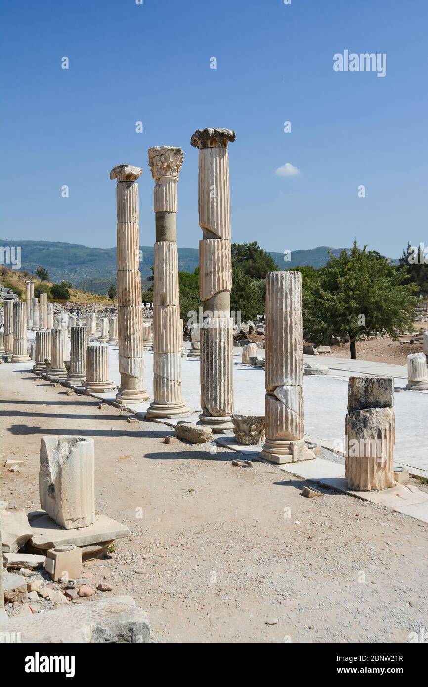 Die Ruinen der antiken Stadt Ephesus in der Türkei. Stockfoto